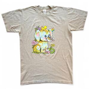 True Vintage 70s Trippy Rainbow Elephant Nature Cartoon T Shirt Flowers Hippie M